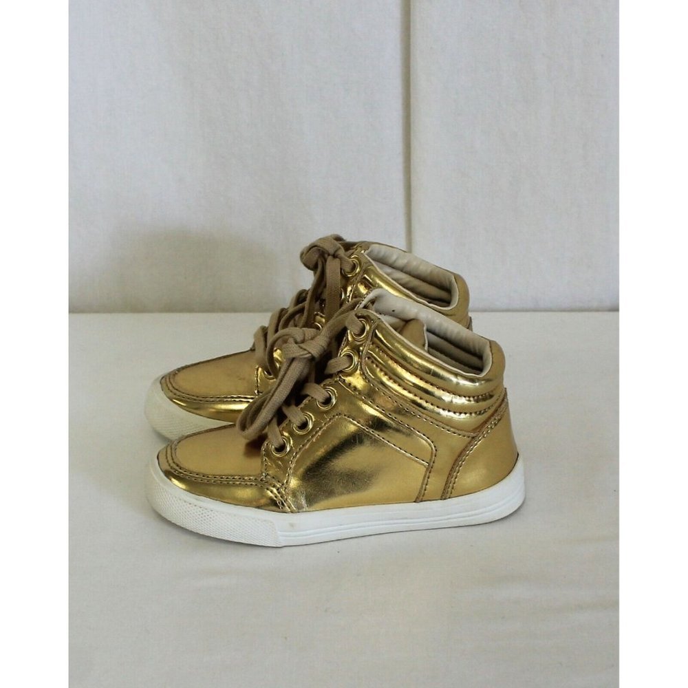 J CREW CREWCUTS GIRLS' MIRROR METALLIC HIGH-TOP SNEAKERS GOLD SIZE K9 Defect